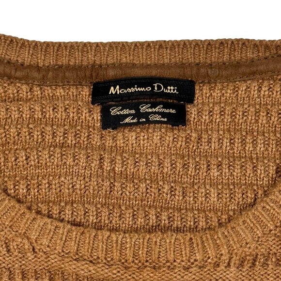 Massimo Dutti Pullover Sweater Sz.L Camel Cotton Cashmere Textured Minimalist - Picture 4 of 11
